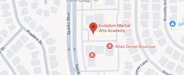 Map showing Evolution Martial Arts Academy on Sparks Blvd in Sparks, NV
